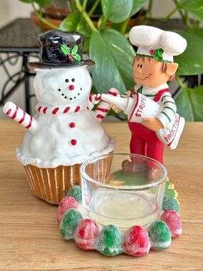 Yankee Candle 2012 Tea Light Candle Holder Retired Christmas Elf Snowman Cupcake